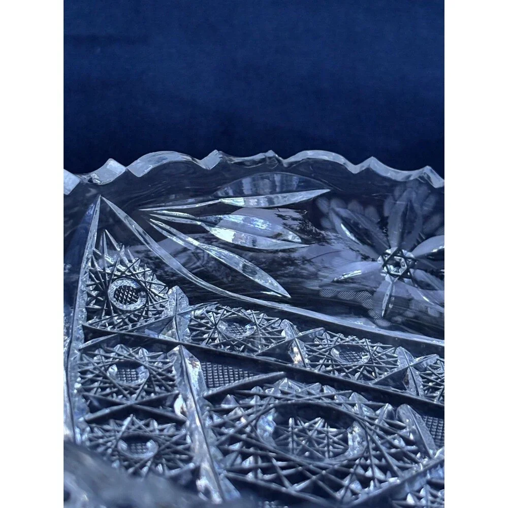 American Brilliant Period Intricate Pattern Sawtooth Candy Dish Handle